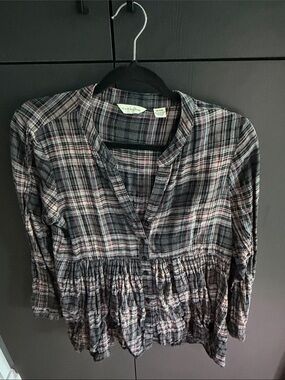 Plaid Peplum Tunic Top in Gray and Pink